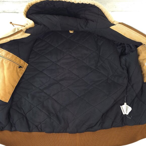 VINTAGE Carhartt Hooded Jacket Beige SZ MEDIUM Distressed Work Stain Paint AS-IS - Picture 7 of 16